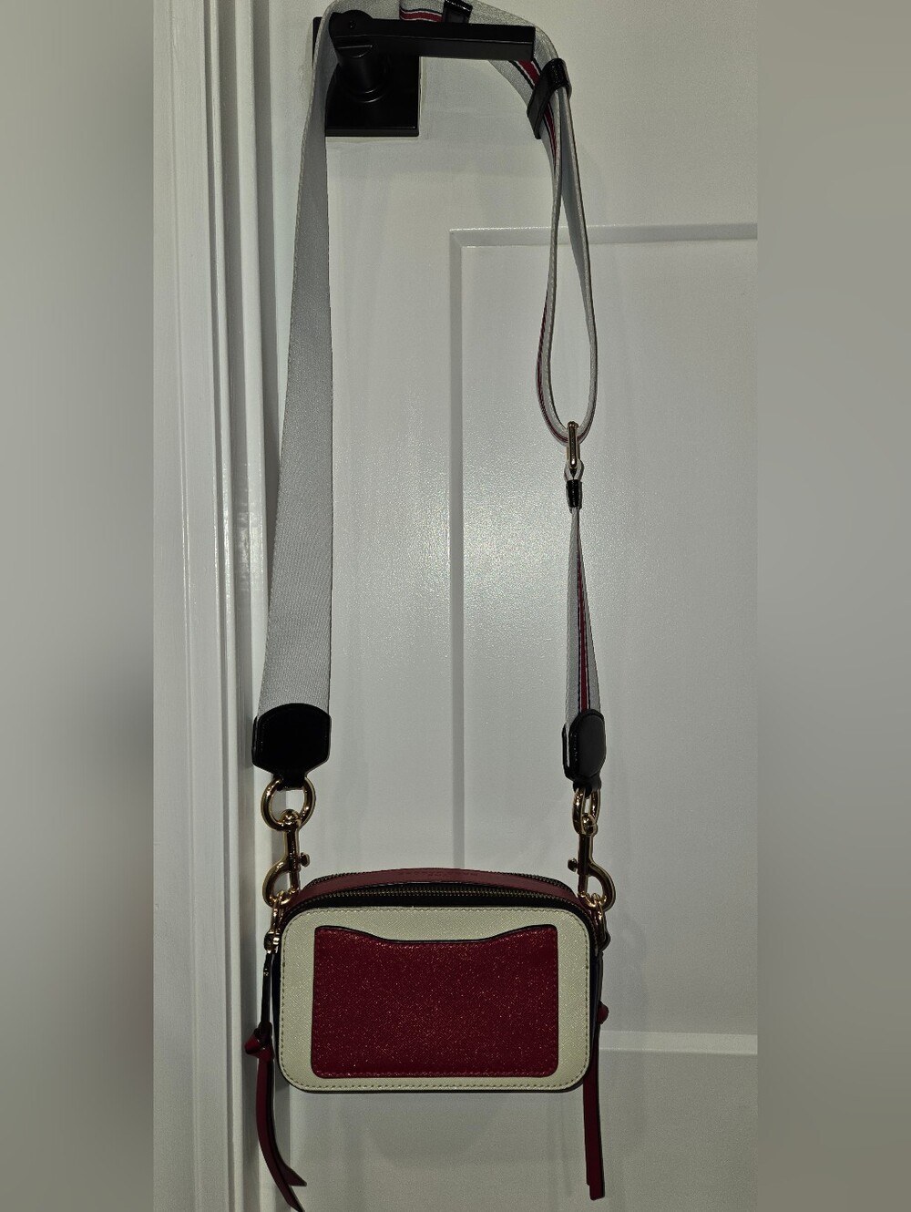 Marc Jacobs Snapshot Bag White Leather Crossbody with Red & Blue Tricolor Strap - Picture 8 of 16